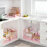 REALINN L-Shaped Pull-Out Organizer, Pink, pair