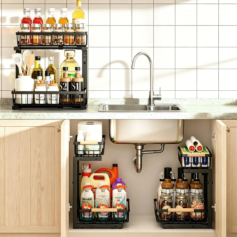 REALINN Height-Adjustable Organizer, Black, single, in use