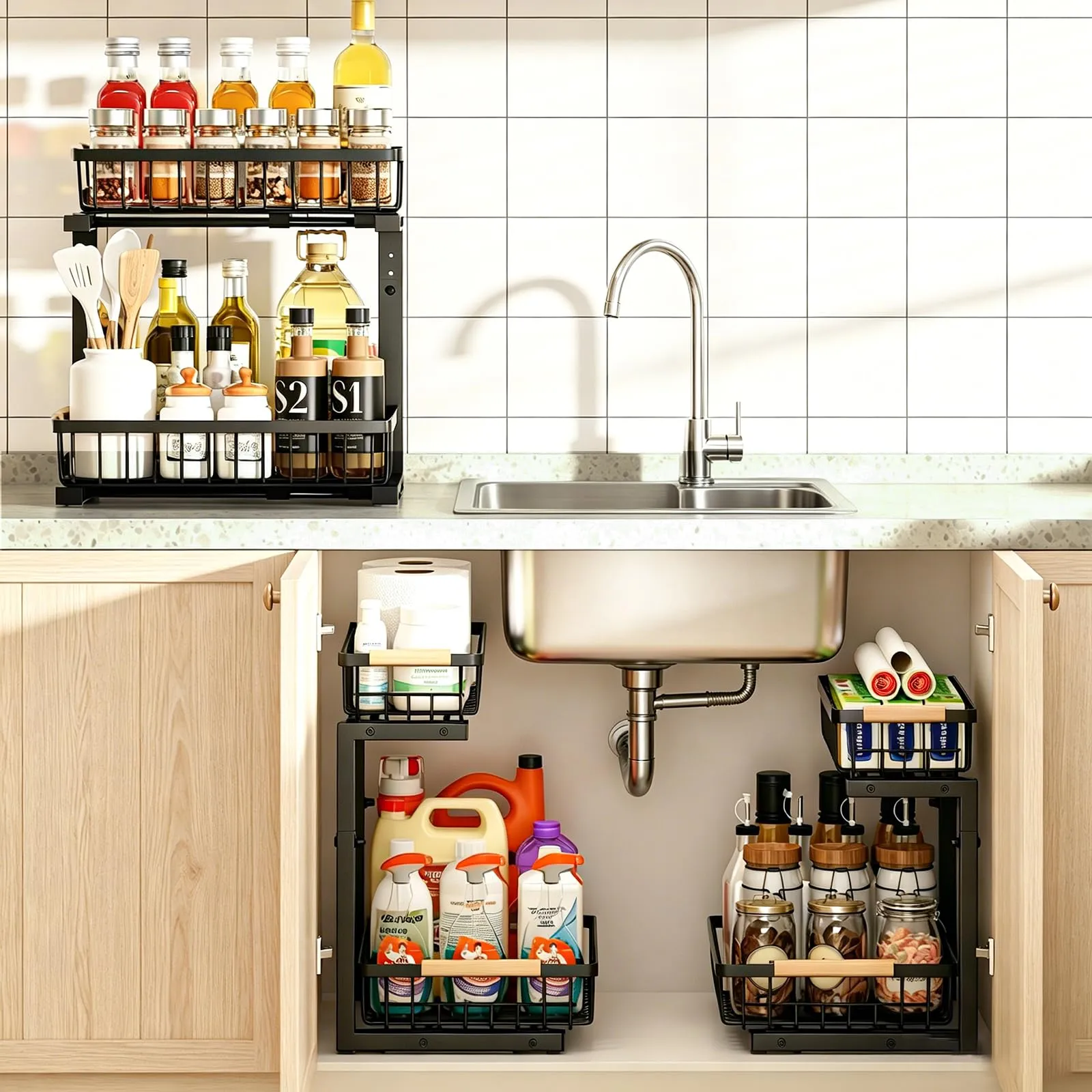 REALINN Height-Adjustable Organizer, Black, single, in use